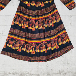 1980s Vintage Orange Black Retro Tapestry Crop Blazer Skirt 2 Piece Set Size 12